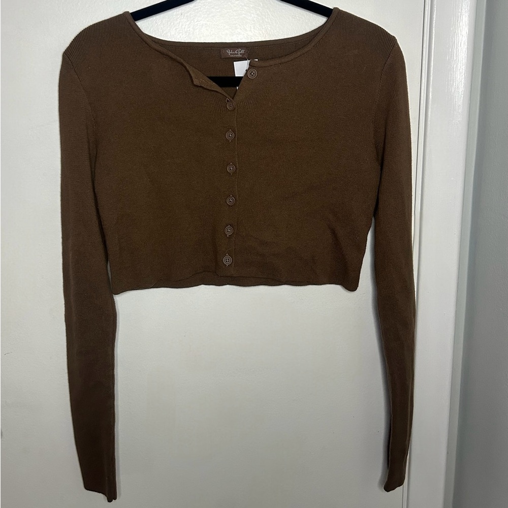 PacSun Chocolate Button-Up Crop Top